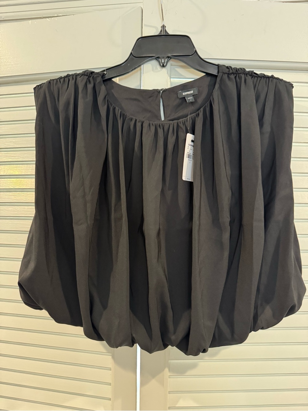 Express Black Voluminous Pleated Off-Shoulder Blouse